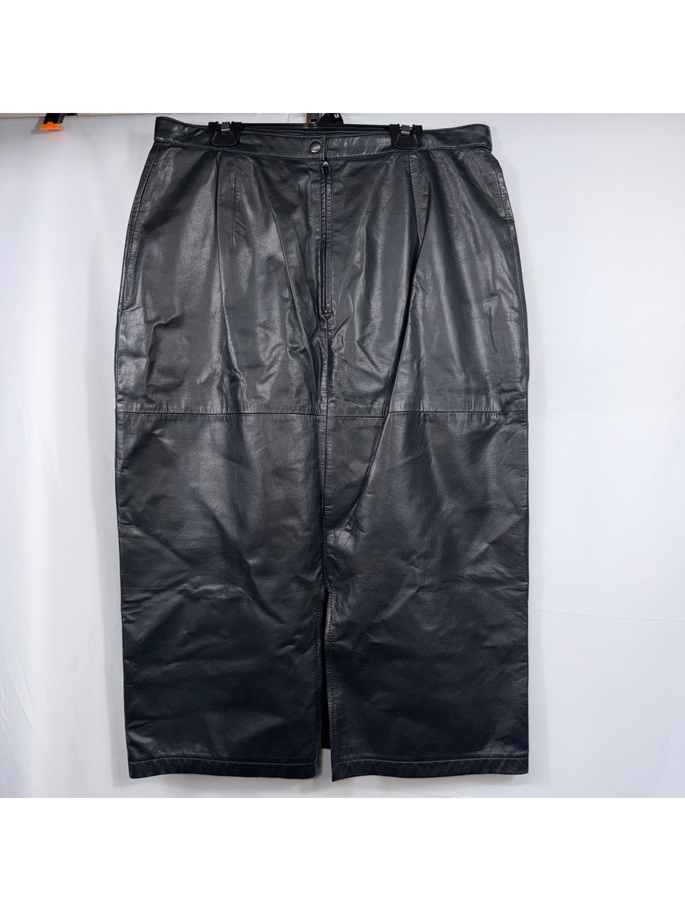 Pia Rucci Size 14 Black Genuine Leather Midi Skirt